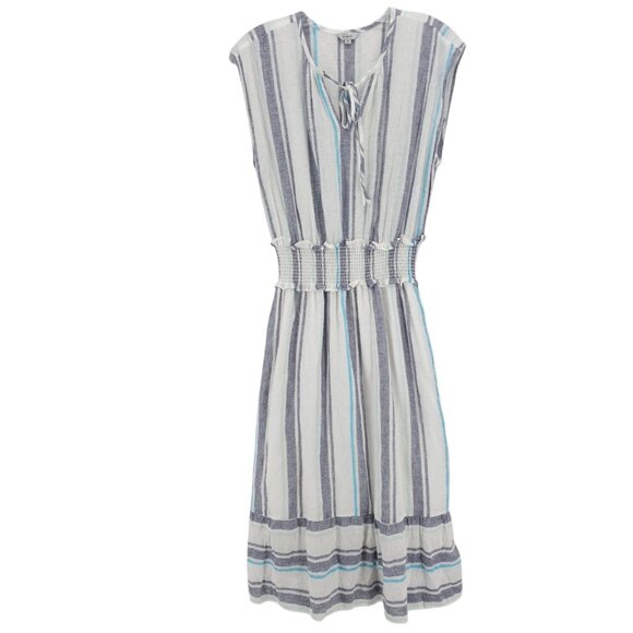 RAILS Ashlyn Dress Smocked Sleeveless Linen Blend Aegean Blue Stripe Size XS - Picture 1 of 8